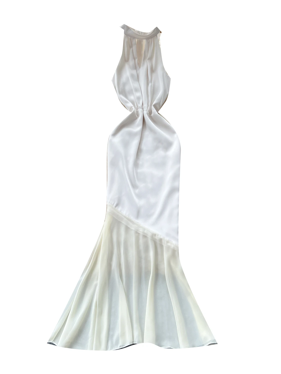 فستان صيفي أنيق بدون أكمام بياقة معلقة للنساء، تنورة طويلة بخصر مرتفع من الساتان بتصميم ذيل السمكة، فستان ميدي على الطراز الك... #4