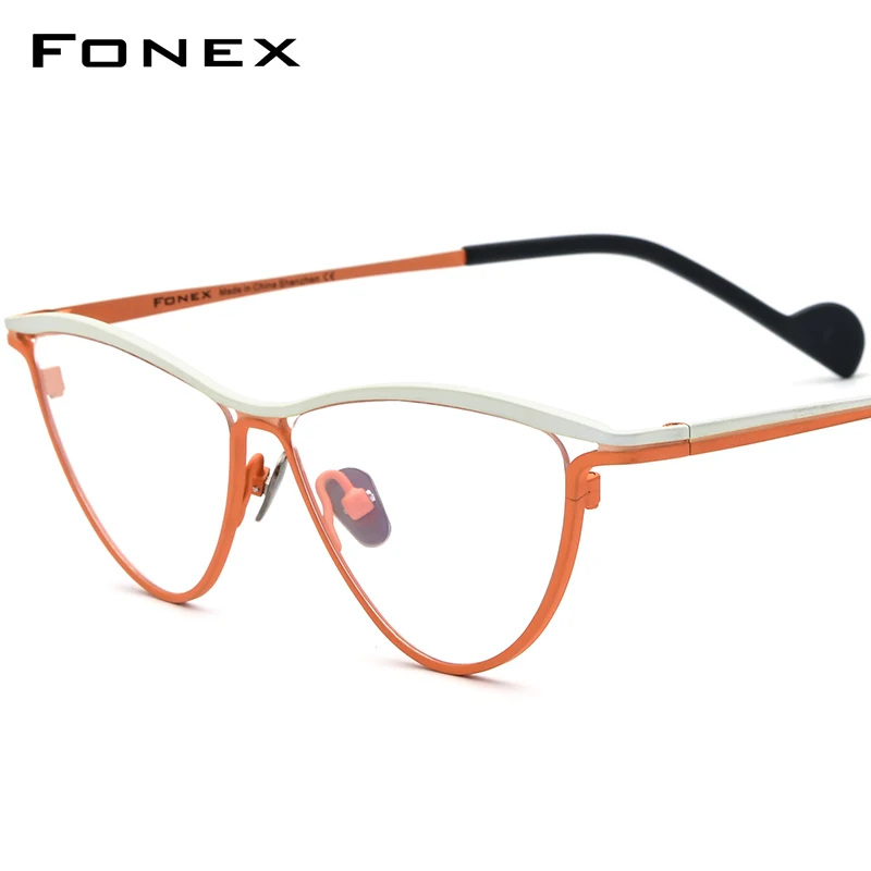 FONEX Pure Titanium Glasses Frame Women Small Cat Eye Eyeglasses 2022 Retro Vintage Eyewear F85748