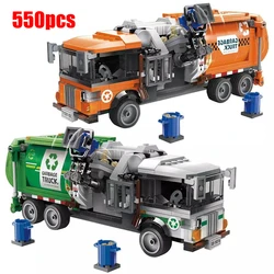 City Technical Sanitation Garbage Truck Car Vehicle Building Blocks MOC Cleaning Car Model Assemble Bricks Toy For Kids