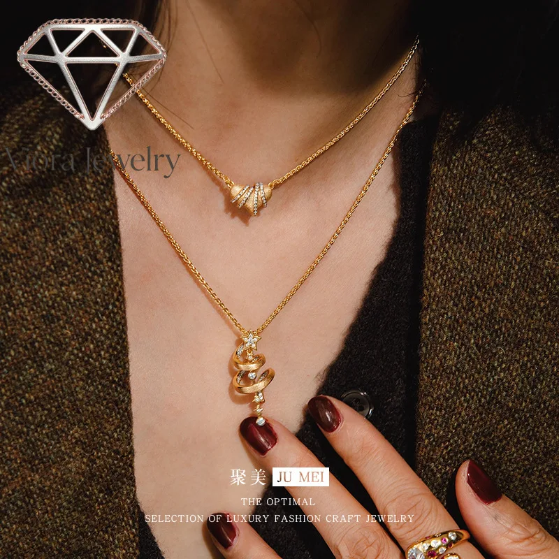 

Viora Jewelry Light luxury design vitage retro 24K real gold silk gold Christmas tree clavicle chain 9999 pure gold