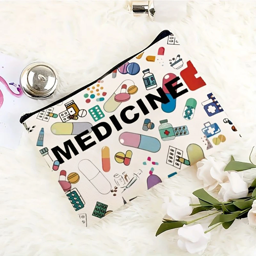 1pc  Fun Medicine Pattern Makeup Bag, Portable Travel Toiletry Pouch for Nurses & Medical Staff