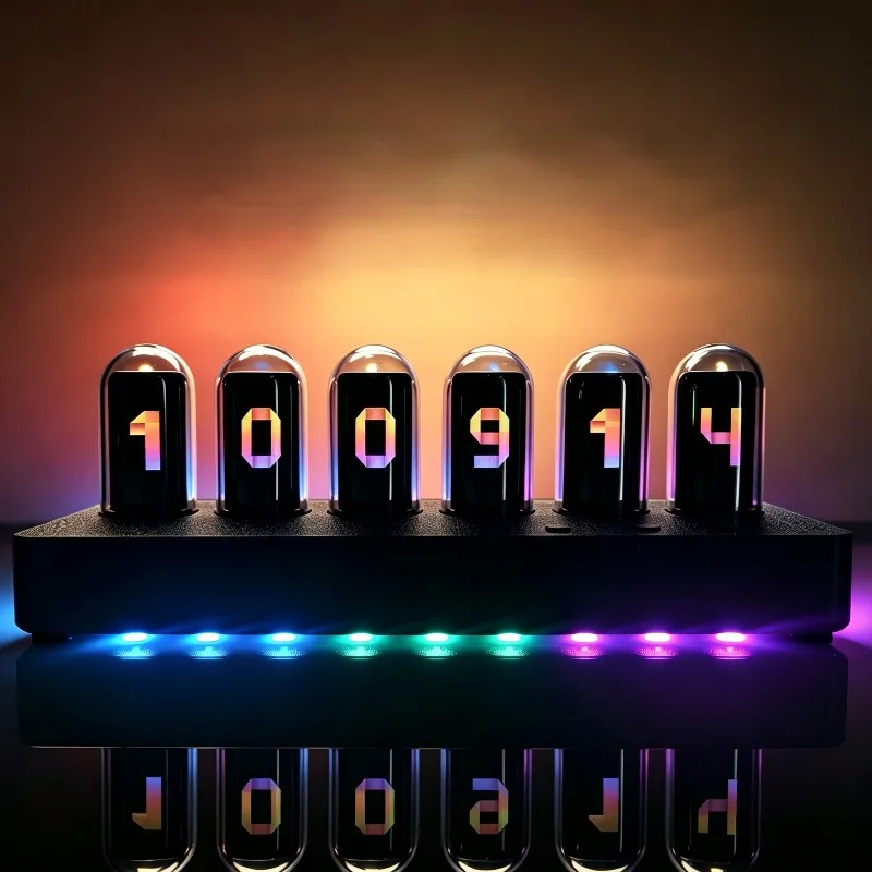 RGB Nixie Tube Table Clock Vacuum Tubes Desk Watch Luxury Gaming Room Tabletop Clocks Modern Aesthetic Bedroom Desktop Watches