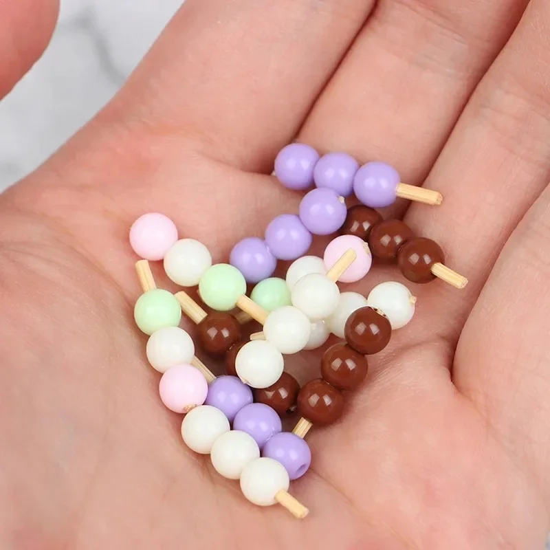 5Pcs Dollhouse Mini Japanese Fish Ball Glutinous Rice Ball Skewer Model, Rice Cake Ornament for Scene Home Craft Decor