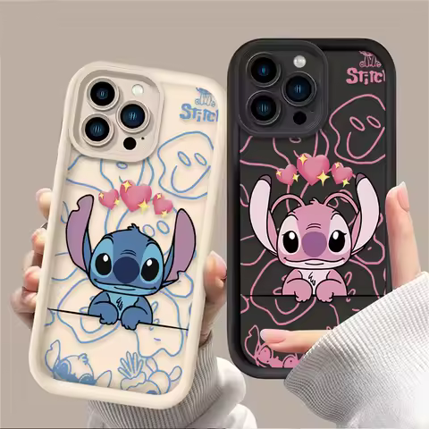 Cute Disney Stitch Angel Phone Case For iPhone 16 16E 15 14 13 12 11 Pro Max X XS X S Max XR SE 2020 SE4 7 8 Shockproof Cover
