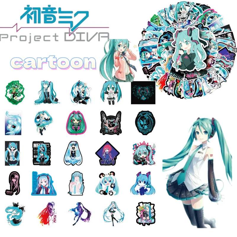 Hatsune Miku Graffiti Stickers Creative Cartoon Cute Fashionable Personalized High-Value Student Notebook Decorative Stickers