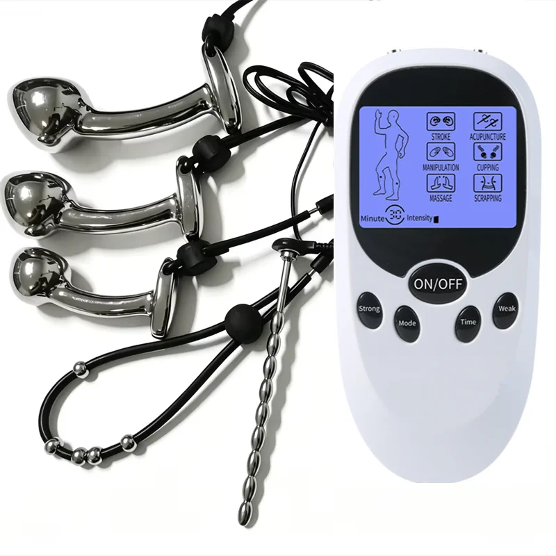 Electric Shock Metal Anal Butt Plug Urethral Sounding Dilator Sex Toys for Men Silicone Penis Cock Rings Male Horse Eye Rod
