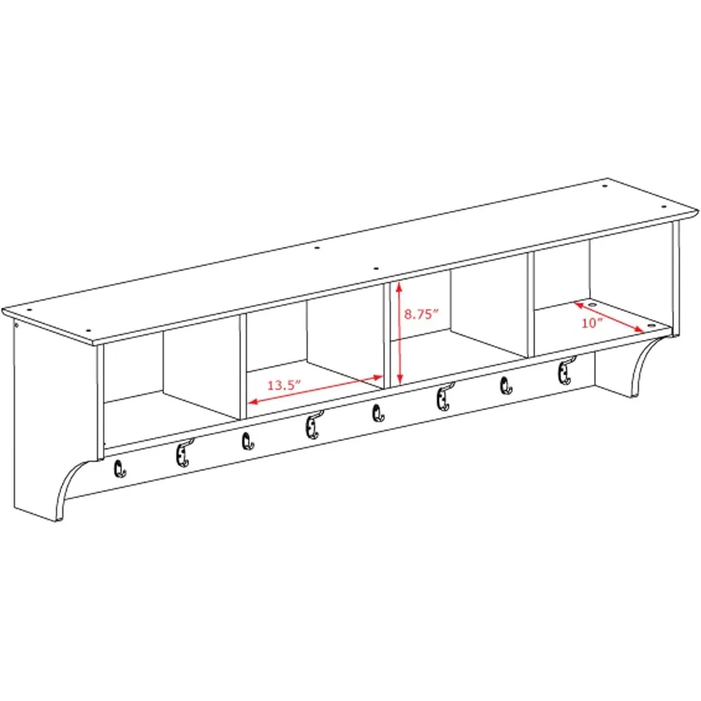 حامل معطف مثبت على الحائط مقاس 60 بوصة مع 4 أرفف، أبيض، مثالي لتخزين المدخل أو المدخل، 11.5 بوصة عمق × 60 بوصة عرض × 16.5 بوصة ارتفاع #4