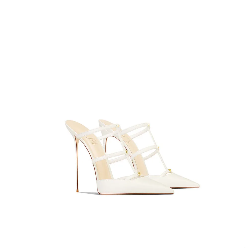 Womens White High Heel Sandals Versatile Spring New Pointed Toe Thin Heel Senior Sense Versatile Daily Wear High Heels