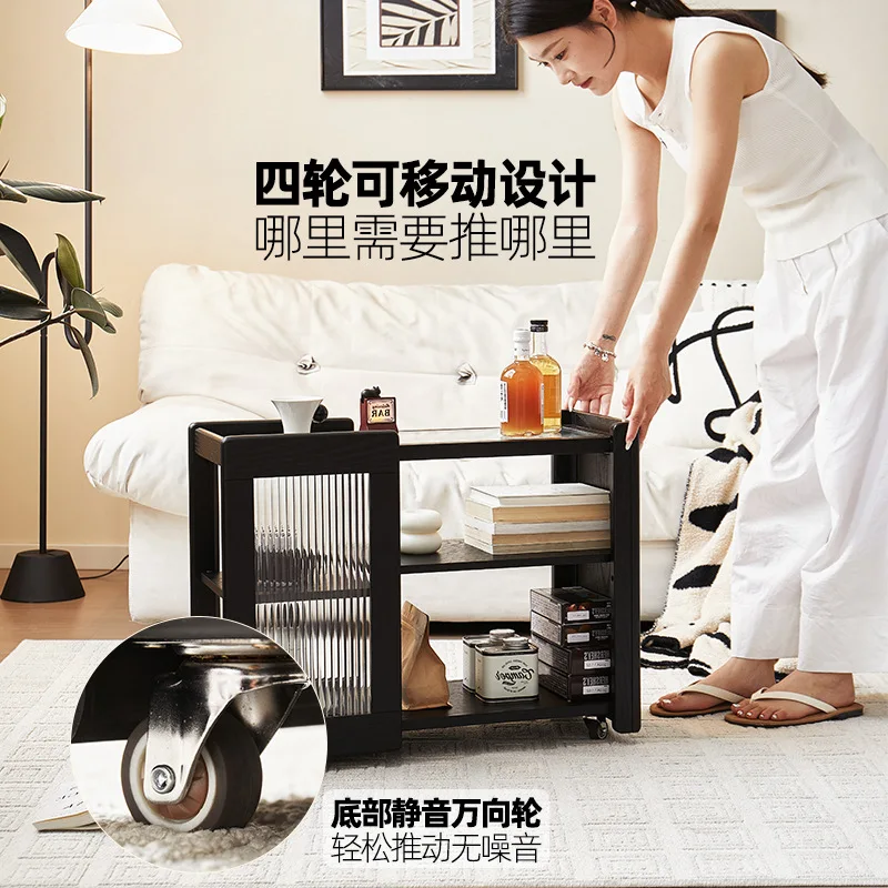 

Sofa cabinet, corner cabinet, solid wood edge, wheeled trolley, small apartment, living room, sofa side