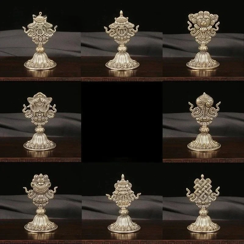 Copper 8 Auspicious Symbols Statue Set Tibetan Buddhist Ashtamangala Ornament Buddhist Altar Tea Table Decor Worship Supply