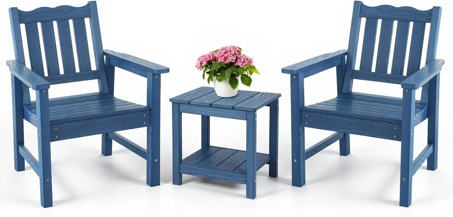 3-Piece All-Weather Garden Chairs Set of 2 with Table, Patio Furniture Sets, Include 2 Garden Chairs and 1 Side Table, for Porch