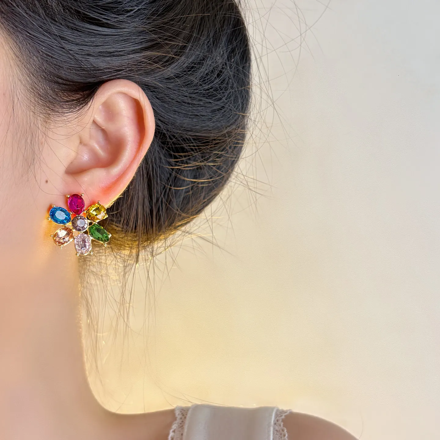 Retro Colorful Crystal Flower Earrings Pendientes Circonitas Earrings Women Orecchini donna Estate