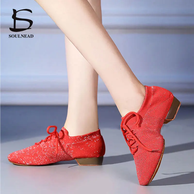 Dance Shoes for Women Jazz Salsa Ballroom Dancing Shoes Mesh Casual Flat Sprots Shoe Ladies Girls Modern Yoga Sneakers 34-42