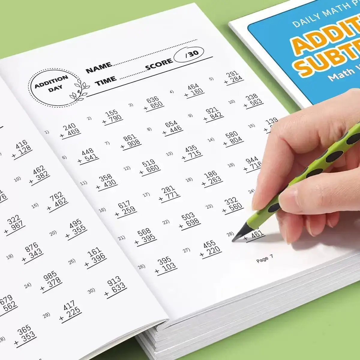 Children's addition and subtraction math workbook for 6-8 years old daily timed arithmetic practice early learning math workbook