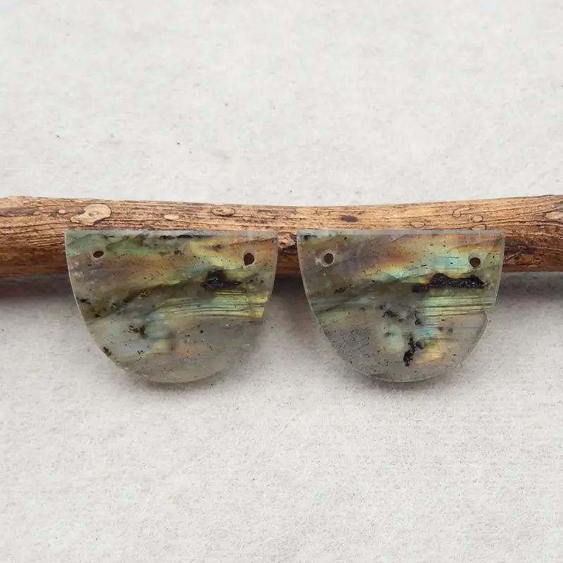 Semiprecious Handmade Jewelry Natural Stone Flashy Labradorite Double Holes Earring Bead Accessories 20x15x3mm 4g