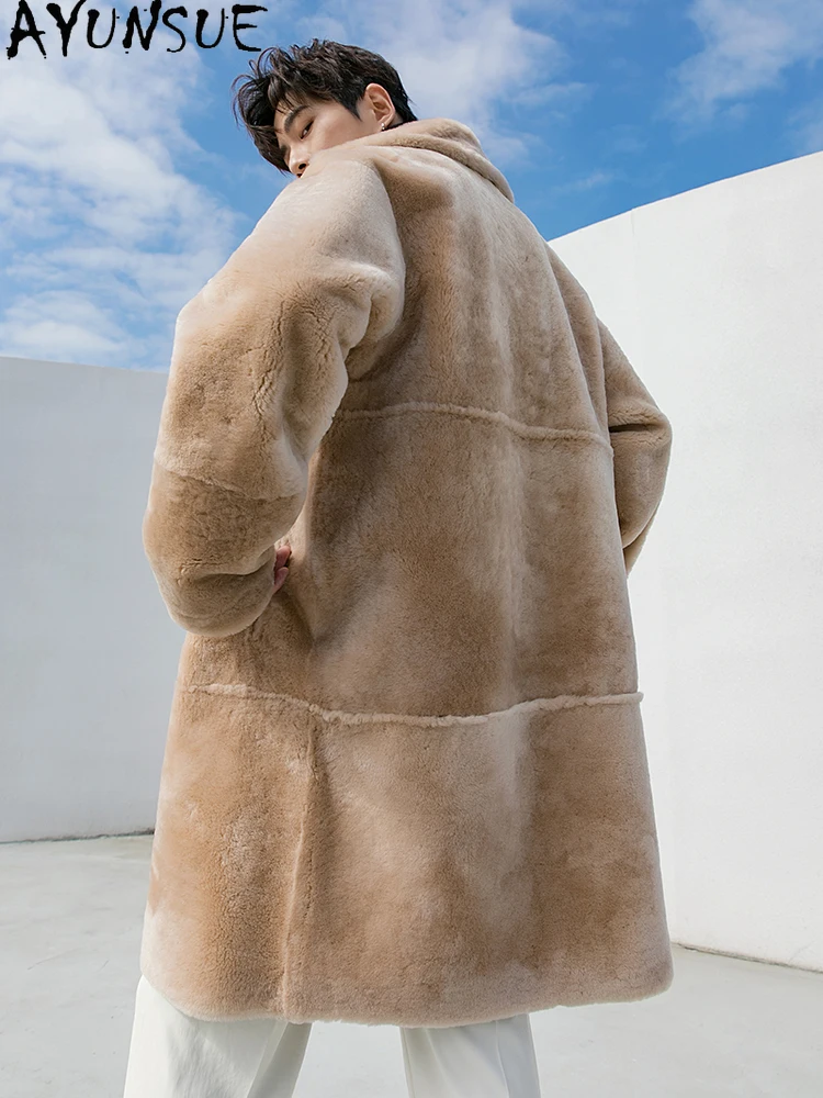 AYUNSUE Natural Fur Coat Man 2025 Mid-length Genuine Leather Fur Jacket Double-sided Wear Luxury Real Lamb Fur Coats Jackets