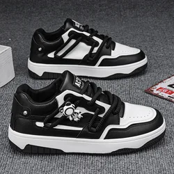 남성용 편안한 통기성 스케이트보드 신발, 가황 신발, 블랙 레이스업 플랫폼 운동화, 신상 패션 