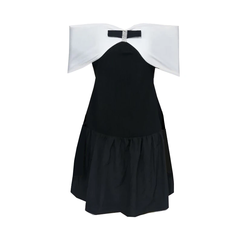 New Women\'s Off The Shouder Slash Neck Bandage Dress Bodycon Fashion Celebrity Party Sexy Mini Sleeveless Patchwork Dress