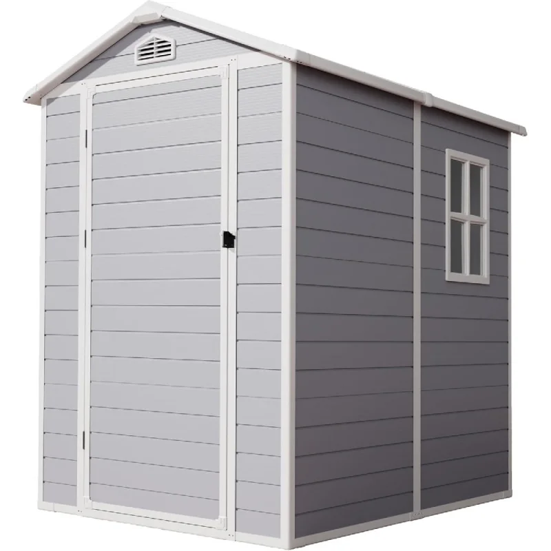 

6x4 FT Resin Shed, Plastic Shed With Floor Lockable Doors Window & Vents, Outdoor Storage Shed For Backyard Patio Lawn Pool