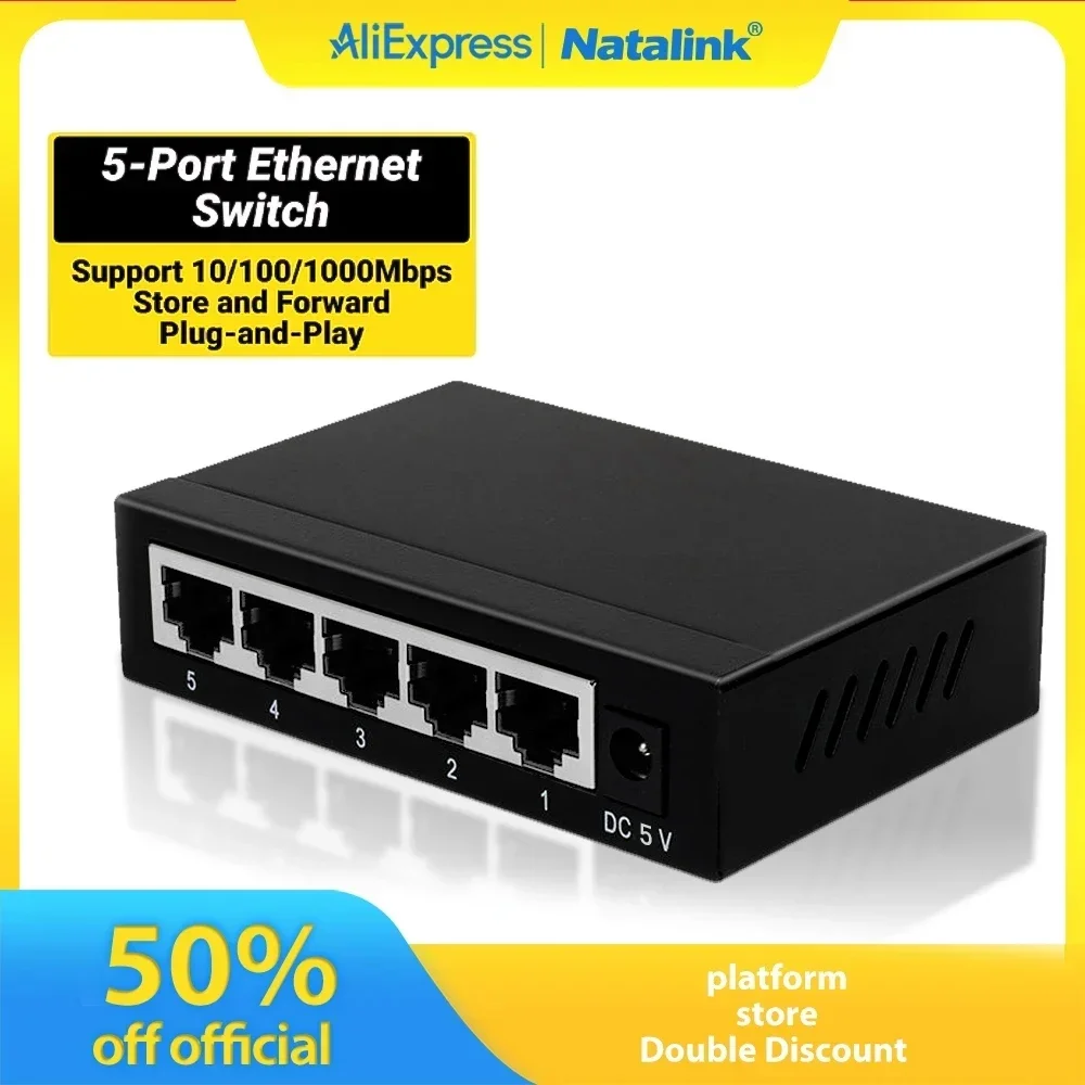 

Natalink 5-Port Gigabit Ethernet Switch 10/100/1000Mbps RJ45 LAN Splitter Stable Network Hub for Home Office IP Camera