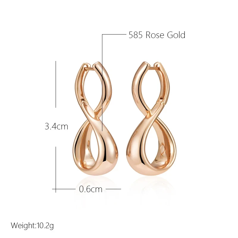 Wbmqda Geometric Shape Metal Long Drop Earrings For Women 585 Rose Gold Color Fashion Elegant Daily Matching Fine Jewelry Gifts