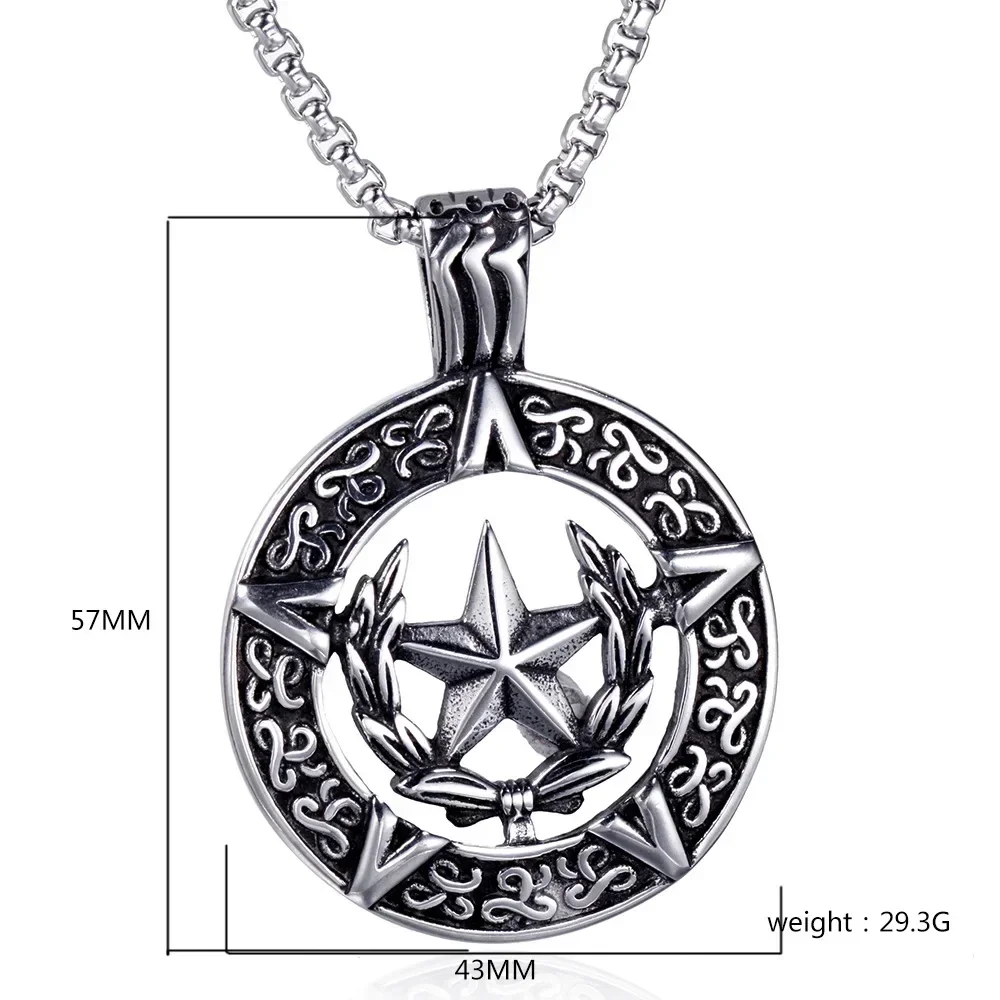 Vintage Pentagram Star Men's Necklace Round Pendant Gothic Retro Lucifer Satan Necklaces 24Inch Chain Male Jewelry