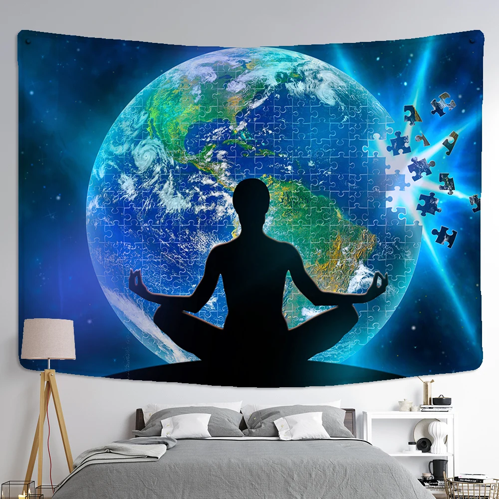 7 Chakra Tapestry Bohemian Yoga Meditation Witchcraft Hippie Tapestries Blue Earth Wall Hanging Cloth for Bedroom Living Room