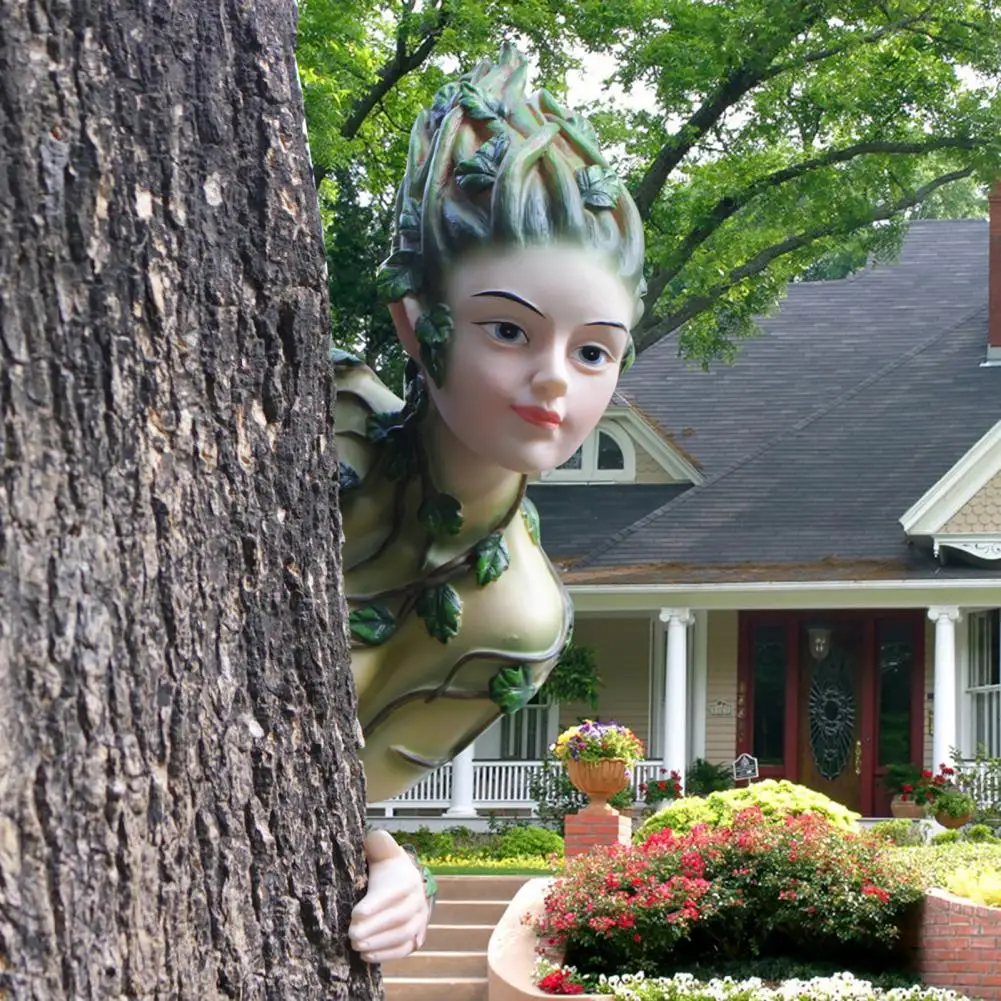 Garden Decoration Elf Statue Fairy Tree Hugger Figurine Waterproof Garden Ornament Uv Resistant Outdoor Decoration with Simple