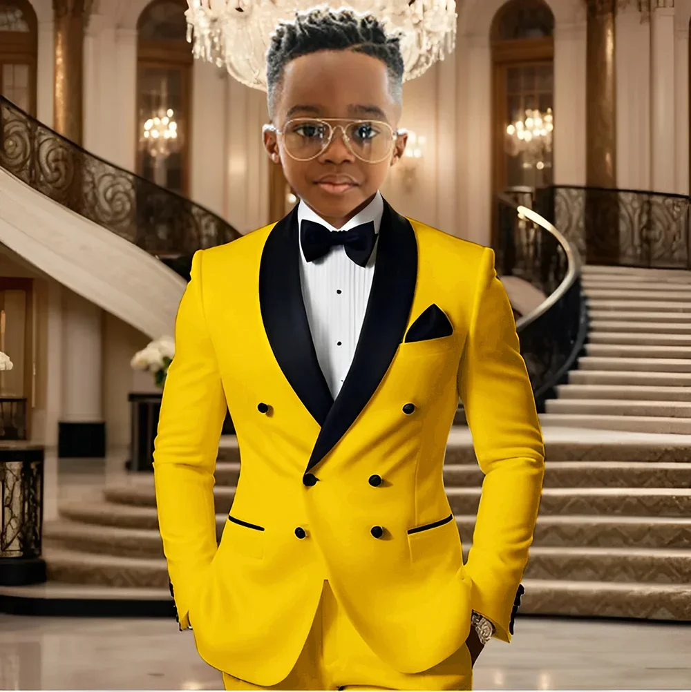 Ternos de menino para casamento, smoking com xale preto, lapela, peito duplo, hortelã, roupa infantil, duas peças, slim flit, festa de baile, blazer