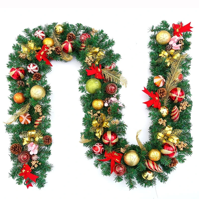 

2.7M LED Christmas Garland Artificial Pine With Red Flowers And Berries For Fireplace Stair Door Home Xmas Party Decoration 2025
