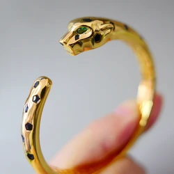 BLack Spots Leopard bracelet Cubic Zirconia Stone Animal Panther cuff bangle for Men or Women designer copper jewelry