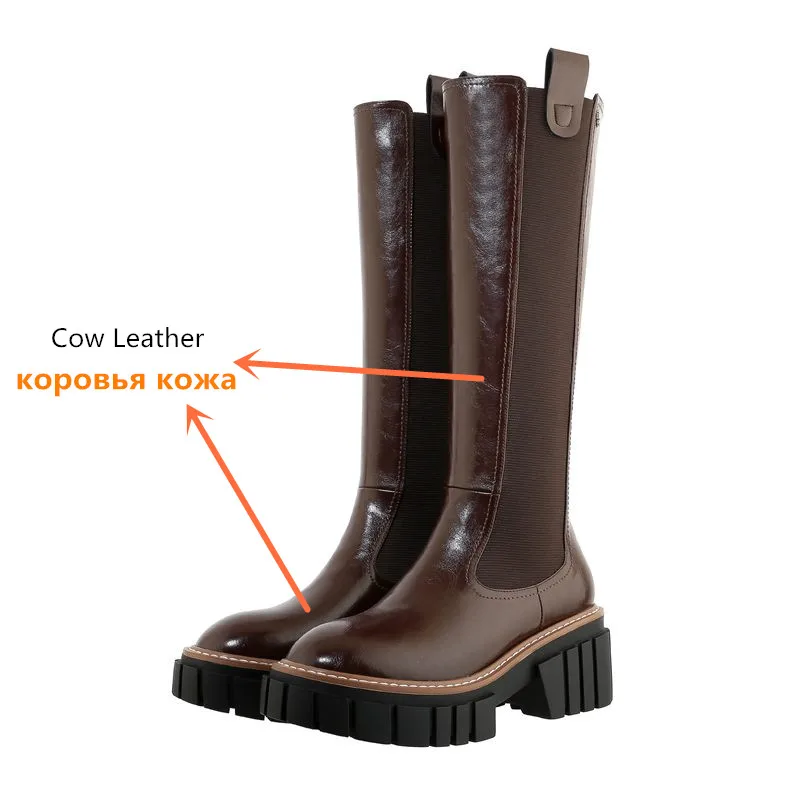 MORAZORA Size 34-42 Cow Leather Real Wool Women Boots Thick Bottom Knee High Boots Zipper Warm Winter Boots Ladies Chelsea Botas