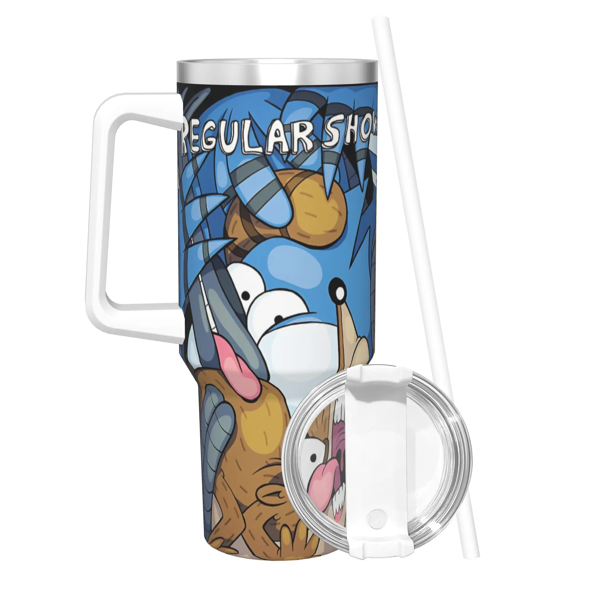 Regulars Show Cartoon Character Tumbler 40oz Stainless Steel Double Wall Vacuum Insulated  Mug With Straw