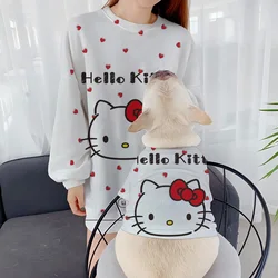 Casual Sweatshirts Women's Parent-Child Clothes Clothing Hello Kitty Pullover Pet Dog Autumn Round Neck Winter Puppy Long Sleeve