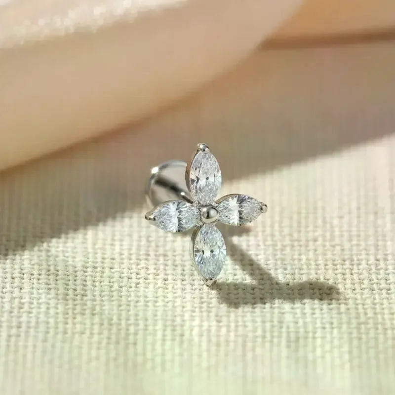1Pcs Tragus Piercing Stud Flower Internally Threaded 316L Surgical Steel Jewelry No Allergy Safe Wear