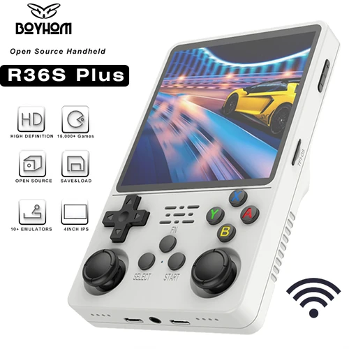 BOYHOM-consola de juegos portátil R36S Plus, sistema Linux de 64 bits, pantalla IPS de 4 "", reproductor de vídeo portátil de bolsillo RK3326, juegos R36PLUS