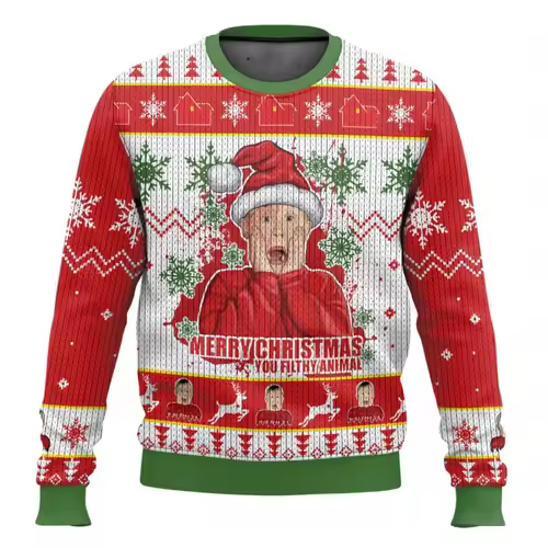 Merry Christmas alone at home Ugly Christmas sweater cartoon animation Men's pullover 2026 fashionable couple shirts Sweatshirt - Image 23