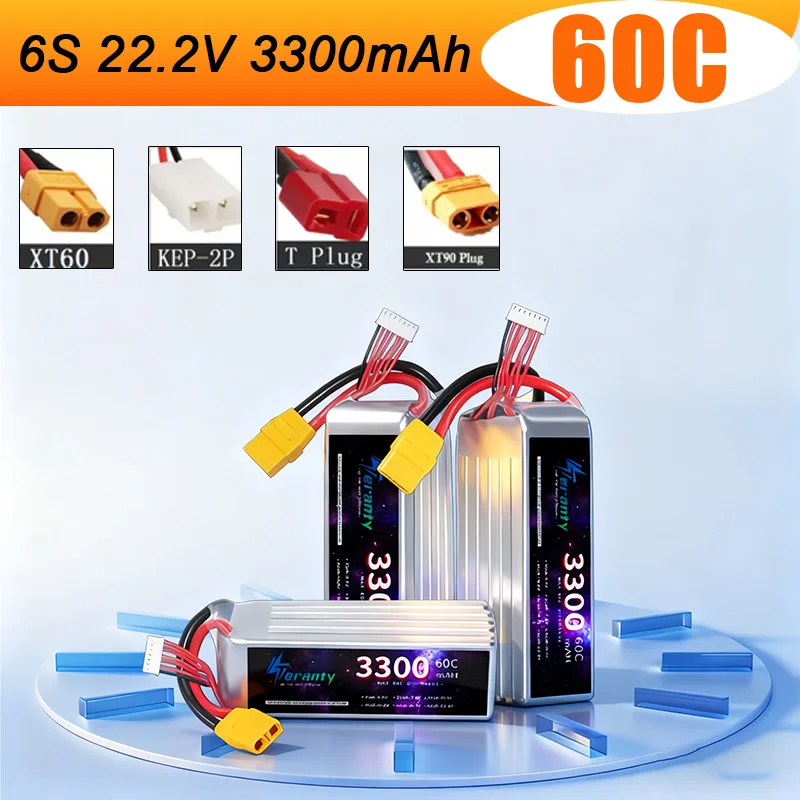 6S 3300mAh 60C Lipo Battery 22.2V High-Discharge Rate with Deans T XT60 XT90 Plug Compatible with Remote Controlled Toys