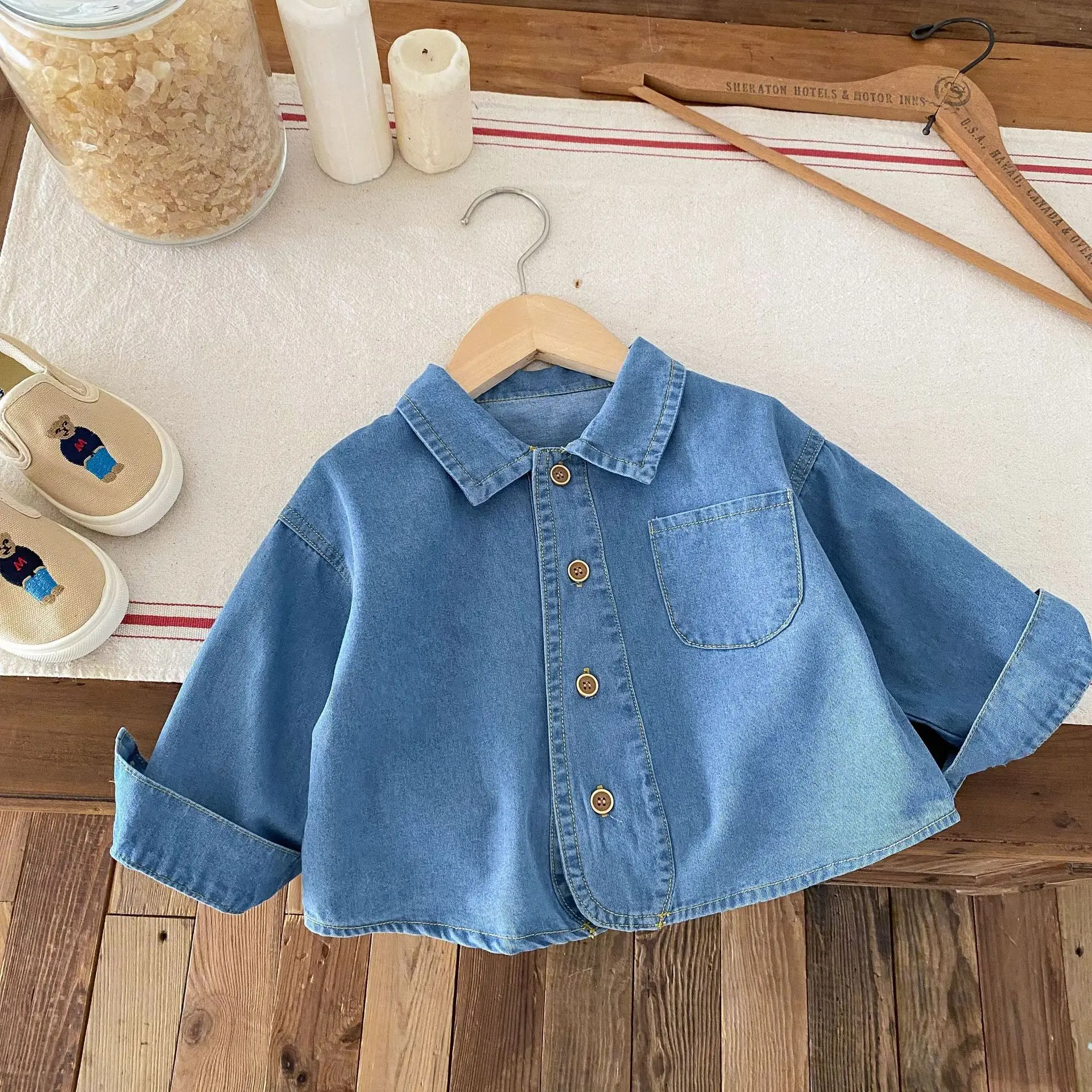 

Boy shirt solid color 0-5 years old autumn kids clothing simple denim shirts baby tops