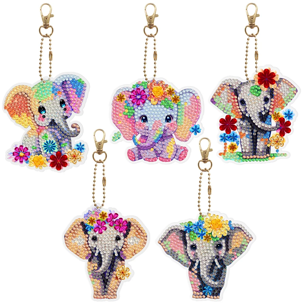 New Animal elephant Diamond picture keychain DIY Mosaic embroidery backpack pendant double side dot diamond pendant decoration