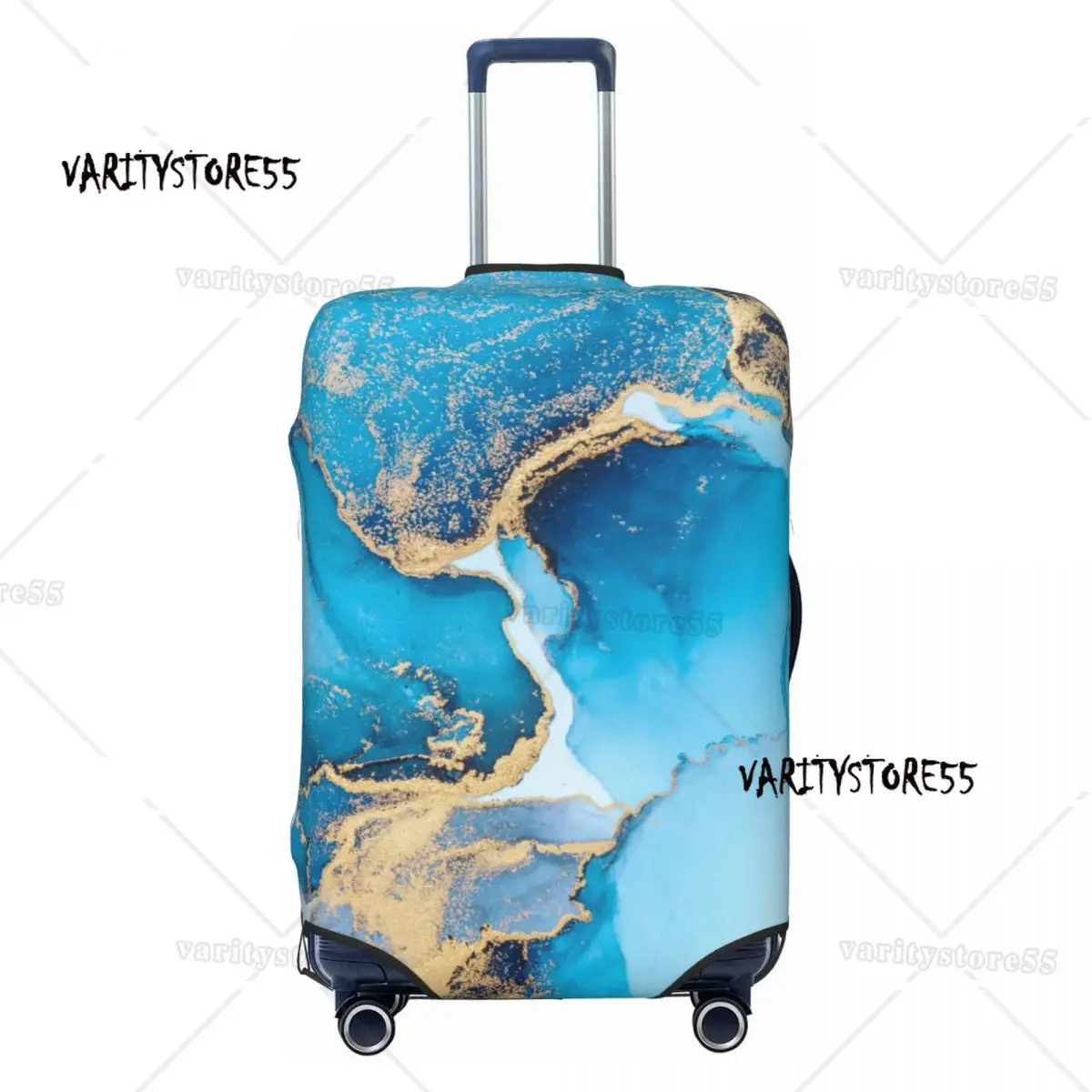 Custom Luxury Blue Abstract Texture Marble Pattern Luggage Cover Protector Elastic Travel Suitcase Covers