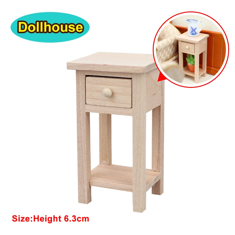 1:12 Dollhouse Miniature Wooden Stool Side Table Nightstand W/Drawer Model Furniture Decor Toy Doll House Accessories