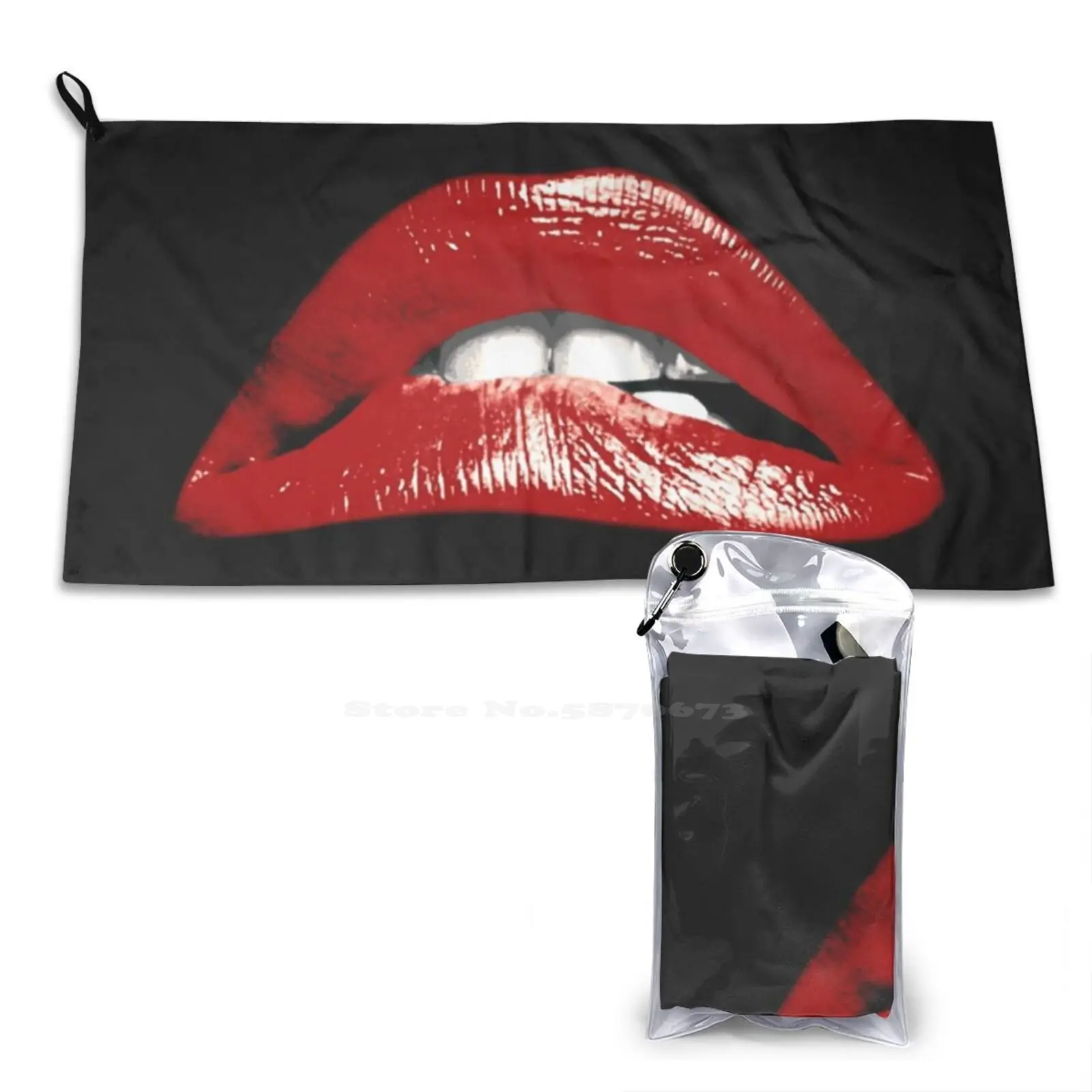 Lips Print Washcloth Beach Towel Travel Horror Picture Show Musical Deadmundo Cult Classic Classic Films Lipstick Biting Lips