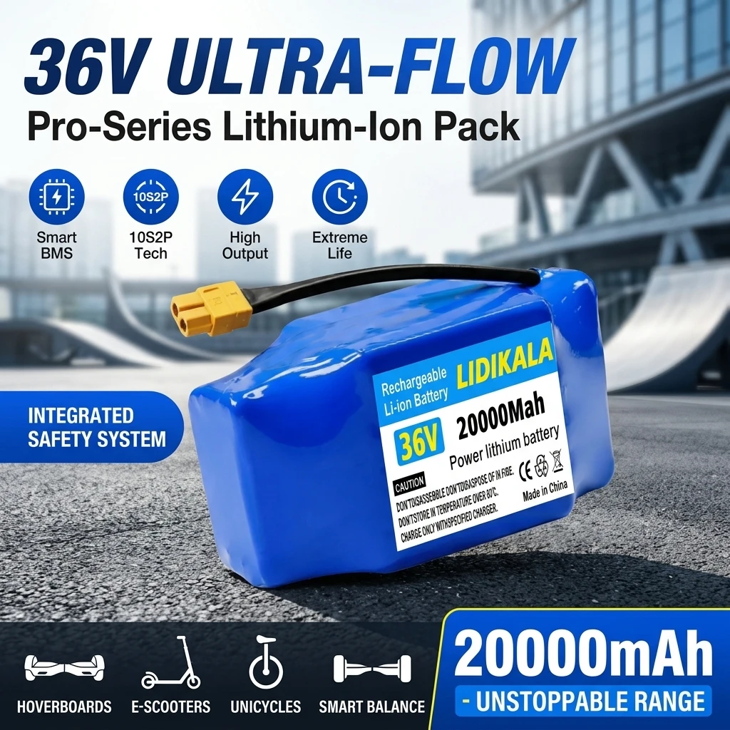 10S2P 36V 20000mAh Lithium-Ionen-Akkupack, Hochleistungs-Lithium-Ionen-Akku mit XT60-Anschluss, intelligenter BMS-Schutz für elektrisches Einrad, Hoverboard, Roller, Elektro-Skateboard