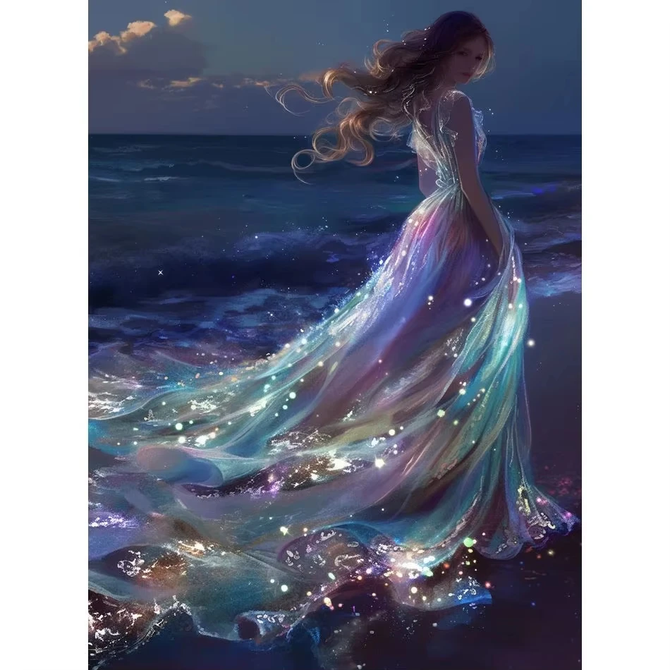 Painting by Numbers Kit Hand Paint Flowers  Beach Beauty  DIY Oil Painting Acrylic Artwork Art Gift Home Decoration,No Frame