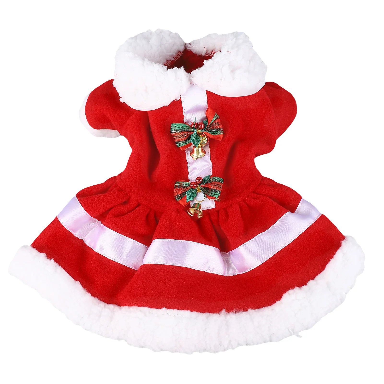 

Dog Christmas Dress Doll Collar Thickening Comfortable Warm Cute Puppy Holiday Dress Costume With Bell For Party Cosplay