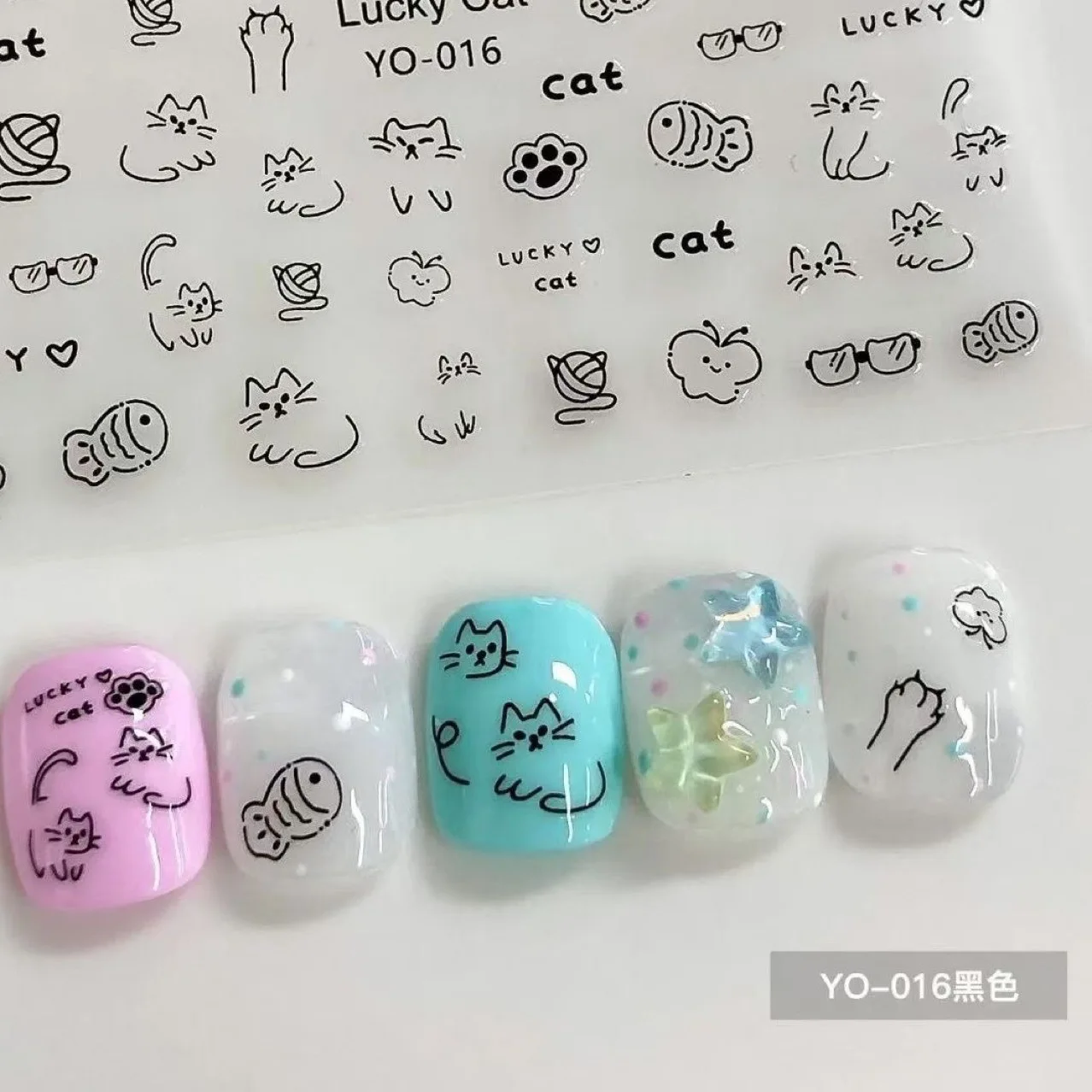 

Nail Stickers Tiny Animal Pet Cat Dog Paw Drawing Childlike Style English Doodle Decal Premium Waterproof Long Lasting