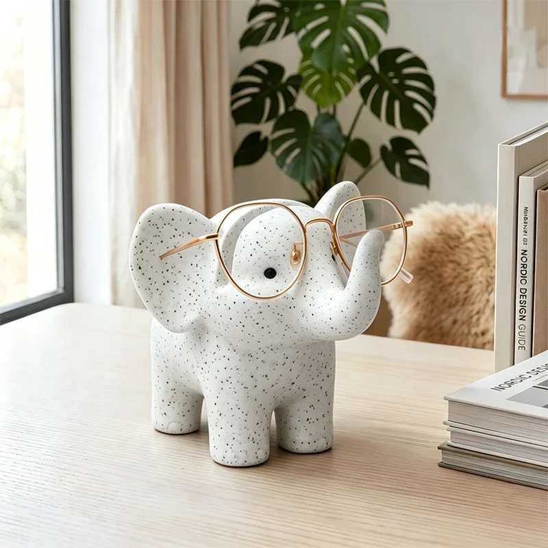 Elephant Glasses Stand, 3D Printed Marble Texture Animal Glasses Holder, Cute Home and Office Desktop Storage Ornament