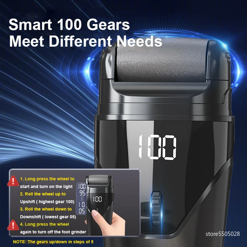 2025 جديد الكهربائية ملف القدم طاحونة 100 والعتاد 3 بكرات نوع-C قابلة للشحن باديكير أداة كعب الجلد الميت تقشير الكالس مزيل