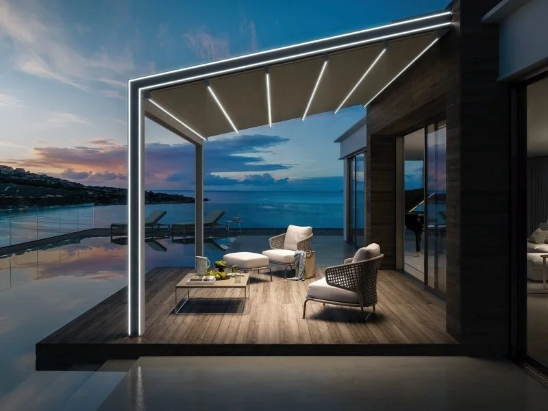 Outdoor waterproof swimming pool Retractable roof awning PVC pergola